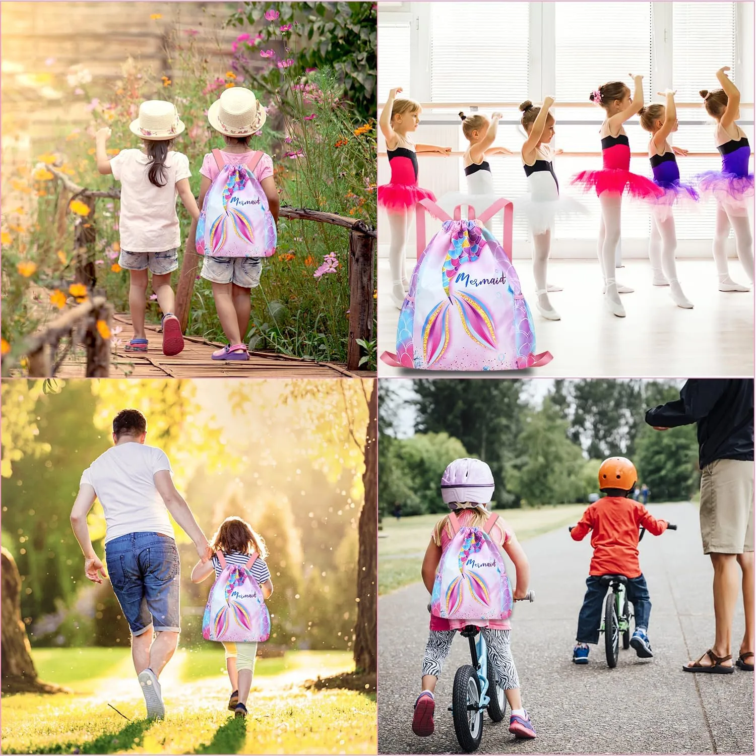 Drawstring Backpack for Kids - Girls Dance Bag,Sport Gym Beach Swim Travel Daypack