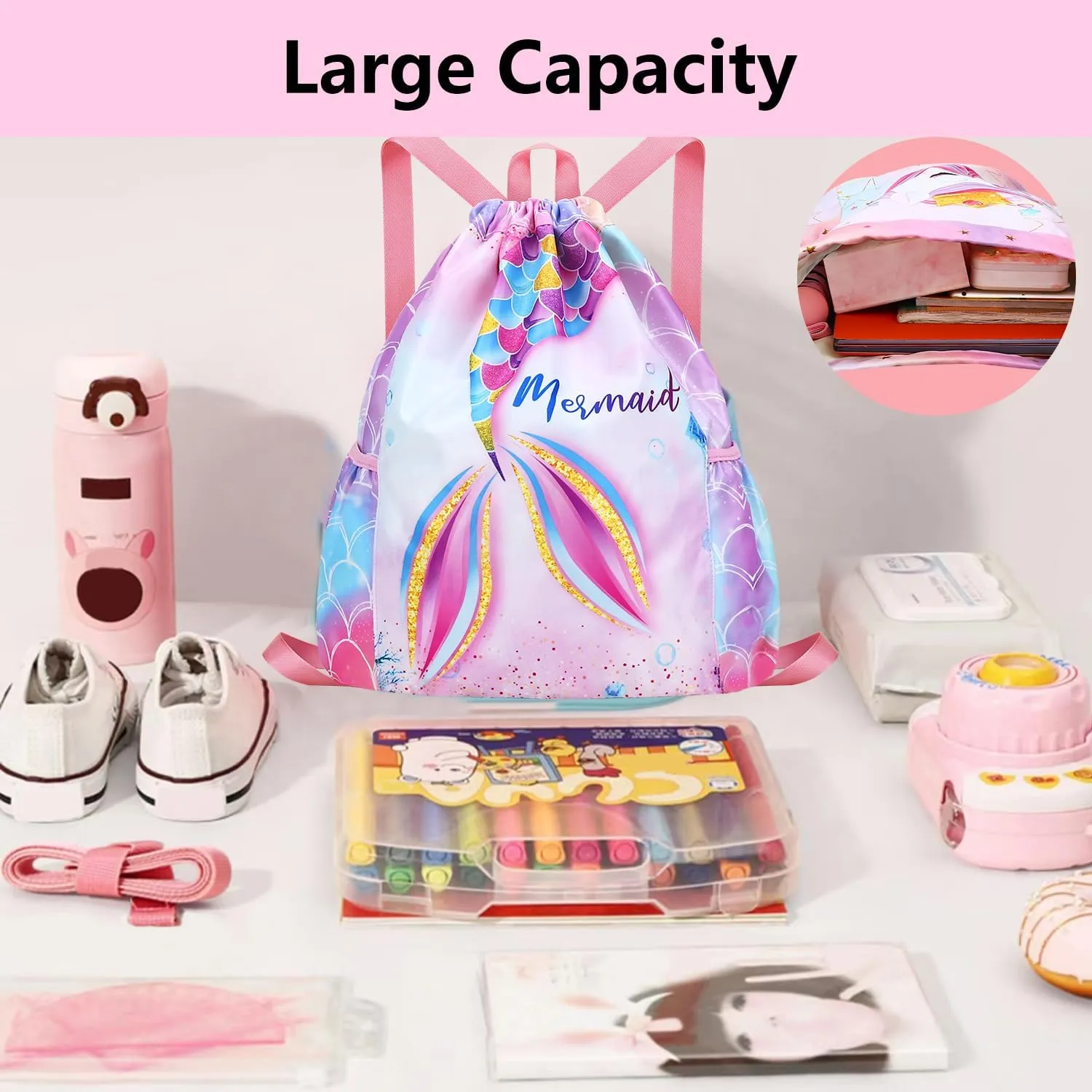 Drawstring Backpack for Kids - Girls Dance Bag,Sport Gym Beach Swim Travel Daypack