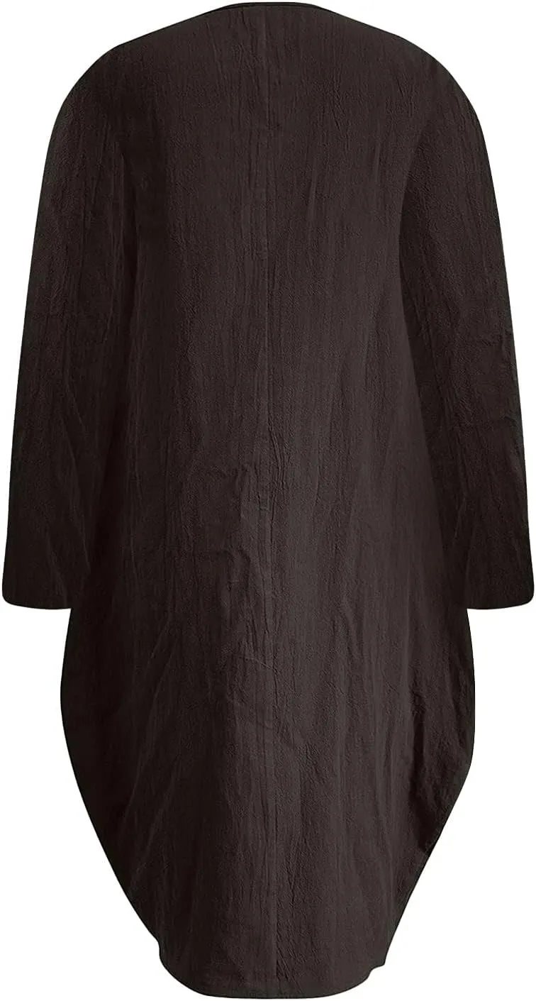 Dresses for Women 2024,Summer Casual Loose Long Top Crewneck 3/4 Sleeve Solid Lightweight Plus Size Dress with Pocket