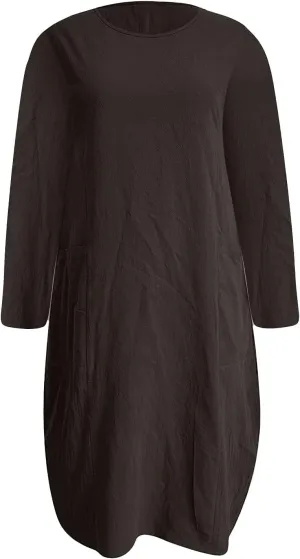 Dresses for Women 2024,Summer Casual Loose Long Top Crewneck 3/4 Sleeve Solid Lightweight Plus Size Dress with Pocket