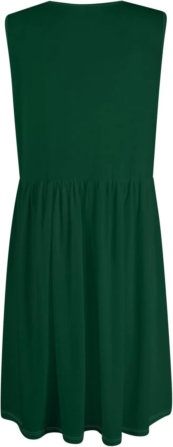 Dresses for Women 2025 Sleeveless V-Neck Button Mini Dress Solid Color Cocktail Party Dresses with Pocket