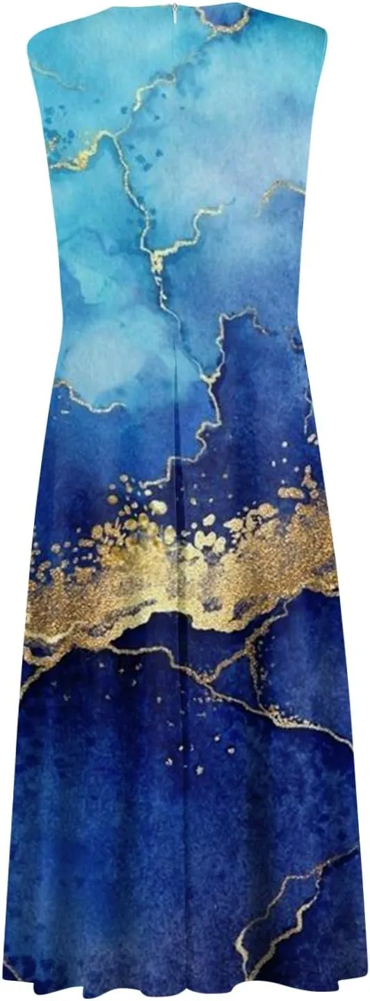 Dresses for Women 2025 Sleeveless Wrap V Neck Sundress Flowy Ruched Floral Print Maxi Dress Elegant Beach Dress