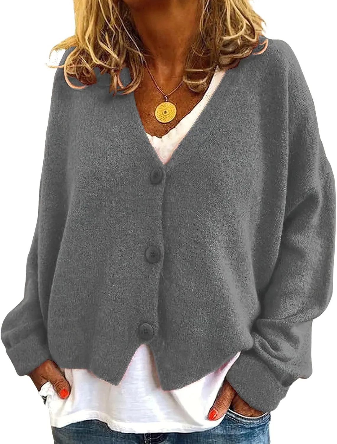 ebossy Women's Vintage Preppy Cable Knit Cardigan Sweather Casual Plain Artistic Aesthetic Oversized Crop Jacket Top