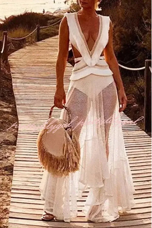 ELISE  BOHO LACE LAYERED MIDI DRESS 