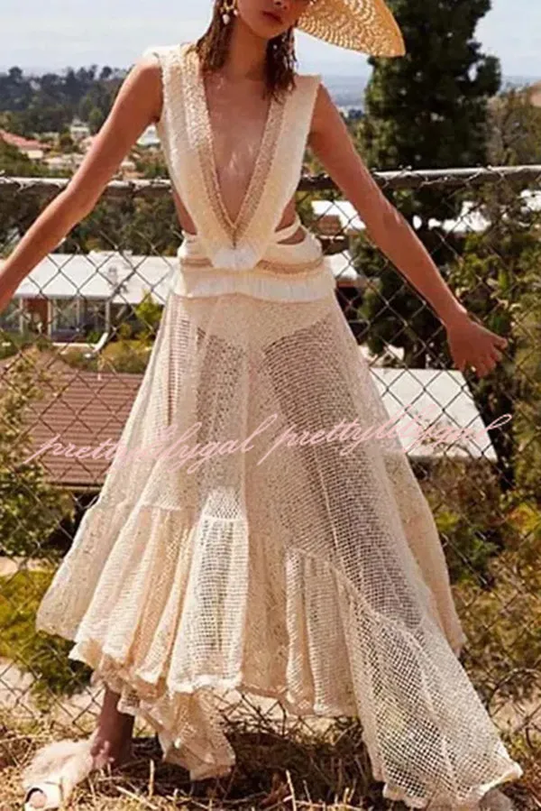 ELISE  BOHO LACE LAYERED MIDI DRESS 