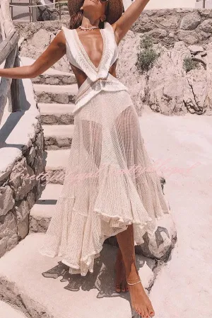 ELISE  BOHO LACE LAYERED MIDI DRESS 
