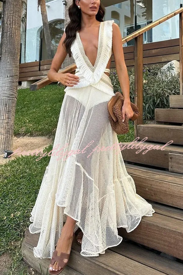 ELISE  BOHO LACE LAYERED MIDI DRESS 