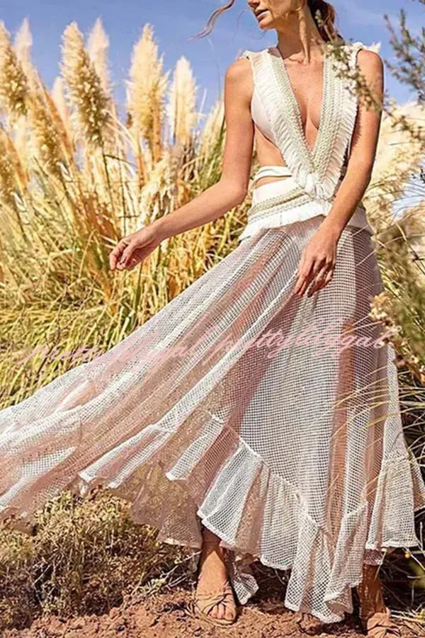 ELISE  BOHO LACE LAYERED MIDI DRESS 