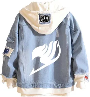Fairytail Jeans Jacket Anime Lucy Heartfilia Cosplay Denim Jacket Hoodie Casual Fashion Ripped Novelty Coat for Unisex