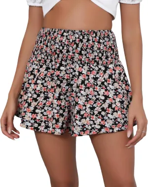 FEOYA Floral Skirts for Women Ruffled High Waisted Boho Skirt Summer A Line Skorts with Shorts Lightweight Wide Leg Shorts