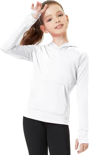 FitsT4 Sports Kids UPF50  Sun Shirt with Pockets Thumbholes Girls Lightweight Quick Dry UV Protection Long Sleeve Hoodie