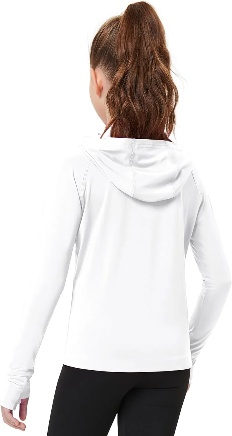 FitsT4 Sports Kids UPF50  Sun Shirt with Pockets Thumbholes Girls Lightweight Quick Dry UV Protection Long Sleeve Hoodie