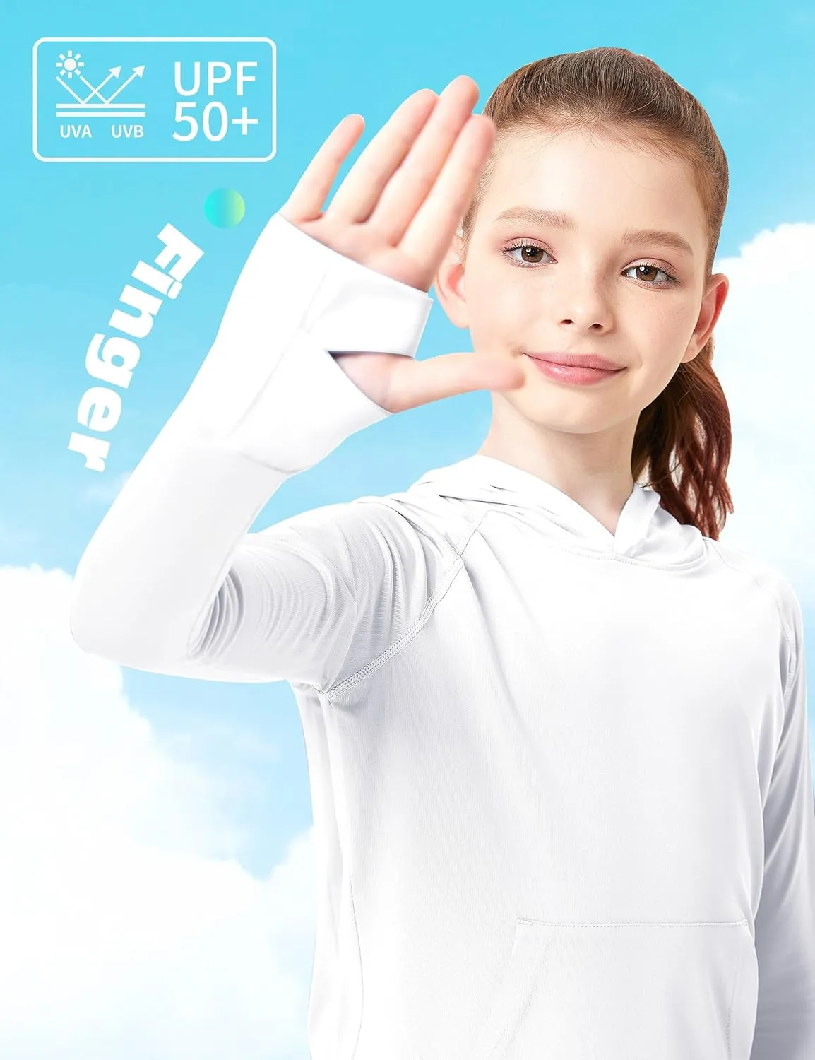 FitsT4 Sports Kids UPF50  Sun Shirt with Pockets Thumbholes Girls Lightweight Quick Dry UV Protection Long Sleeve Hoodie
