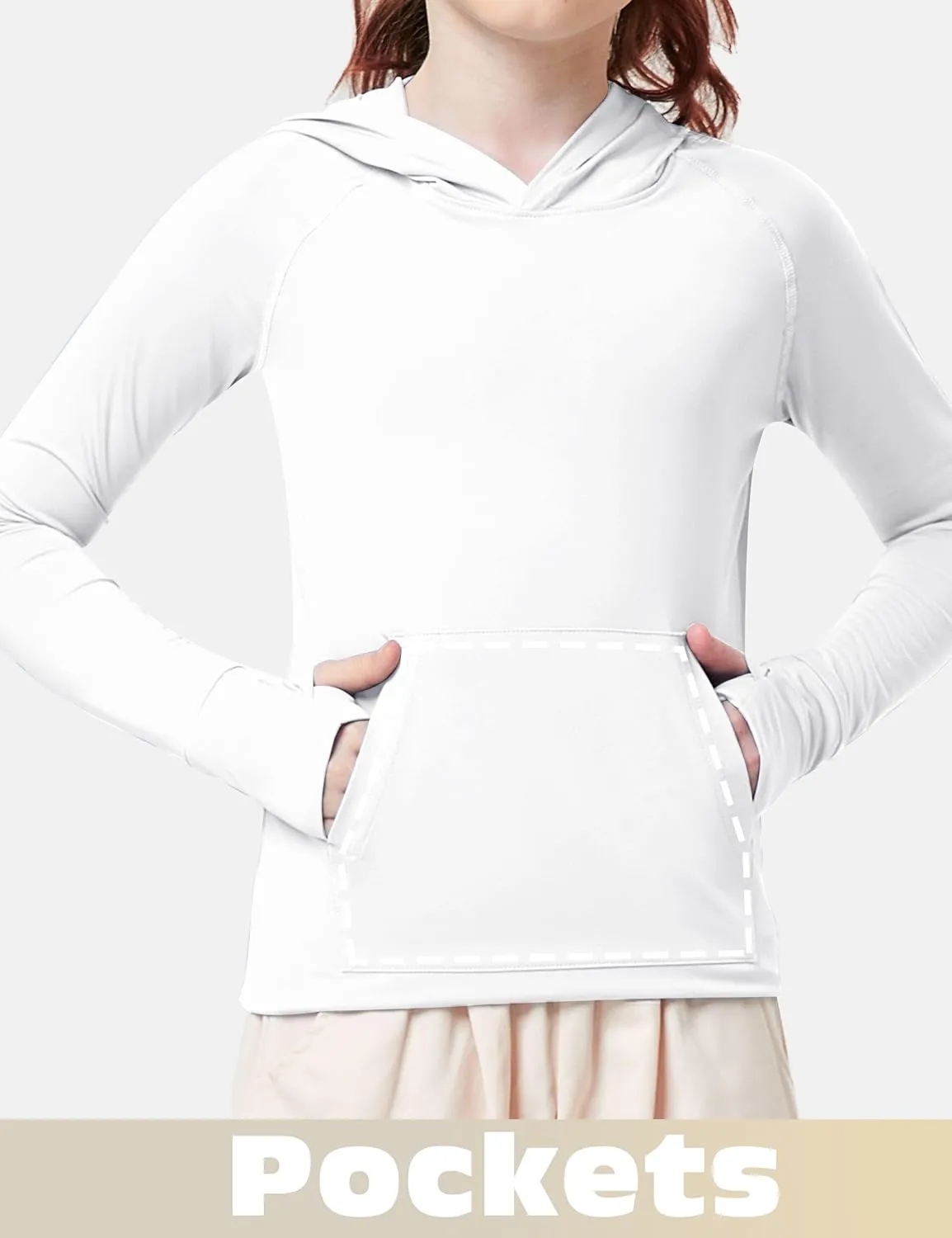 FitsT4 Sports Kids UPF50  Sun Shirt with Pockets Thumbholes Girls Lightweight Quick Dry UV Protection Long Sleeve Hoodie