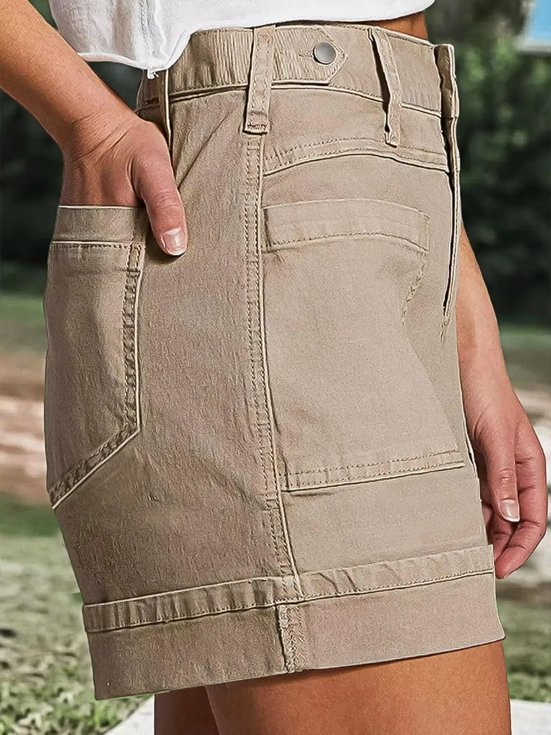Flamingals Cargo Shorts for Women Mid Rise Roll Hem Summer Shorts Casual Relaxed Fit with Patch Pocket
