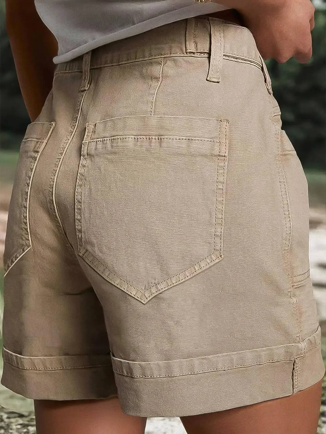 Flamingals Cargo Shorts for Women Mid Rise Roll Hem Summer Shorts Casual Relaxed Fit with Patch Pocket