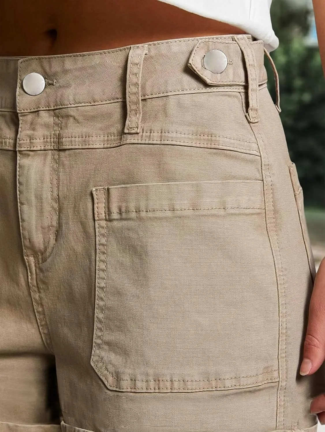 Flamingals Cargo Shorts for Women Mid Rise Roll Hem Summer Shorts Casual Relaxed Fit with Patch Pocket