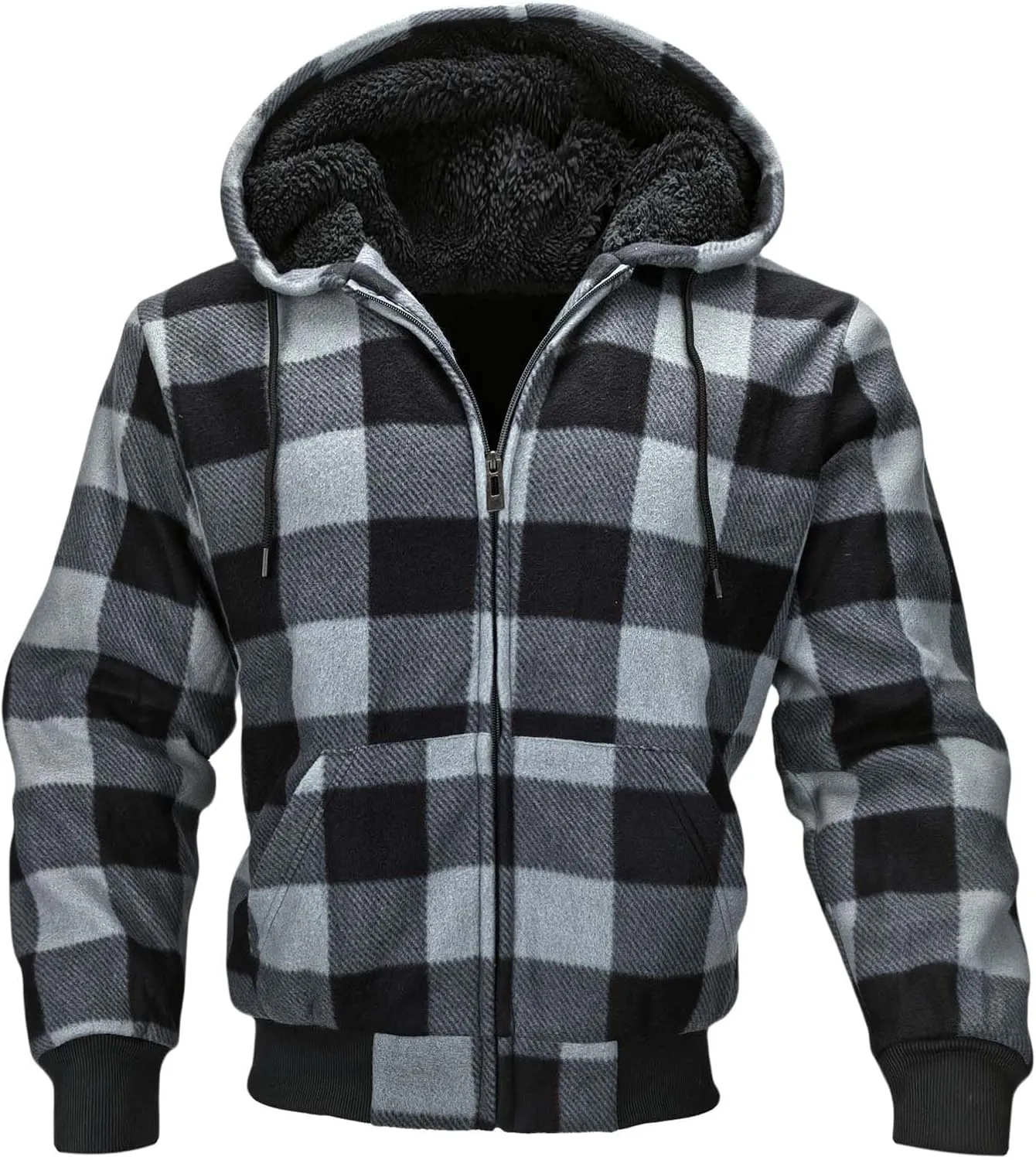 Flannel Plaid Mens Hoodies Soft Warm Sherpa Fleece Lined Full Zip Up Heavyweight Thick Sweatshirt