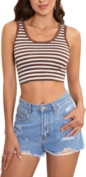 Floerns Women's Casual Sleeveless Camisole Scoop Neck Slim Fit Crop Tank Top