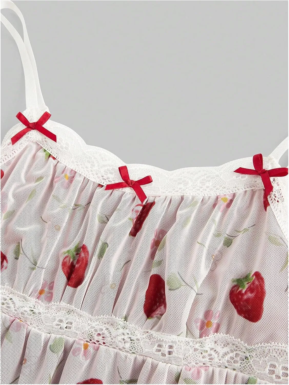Floerns Women's Kawaii Strawberry Print Sleeveless Camisole Ruffle Hem Cute Cami Top