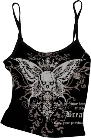 Floerns Women's Plus Size Skull Print Camisole Spaghetti Strap Crop Cami Top