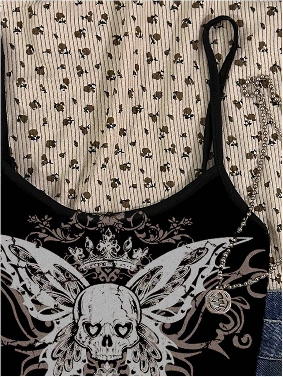 Floerns Women's Plus Size Skull Print Camisole Spaghetti Strap Crop Cami Top