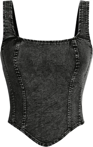 Floerns Women's Sleeveless Denim Tank Top Asymmetrical Hem Square Neck Jean Vest