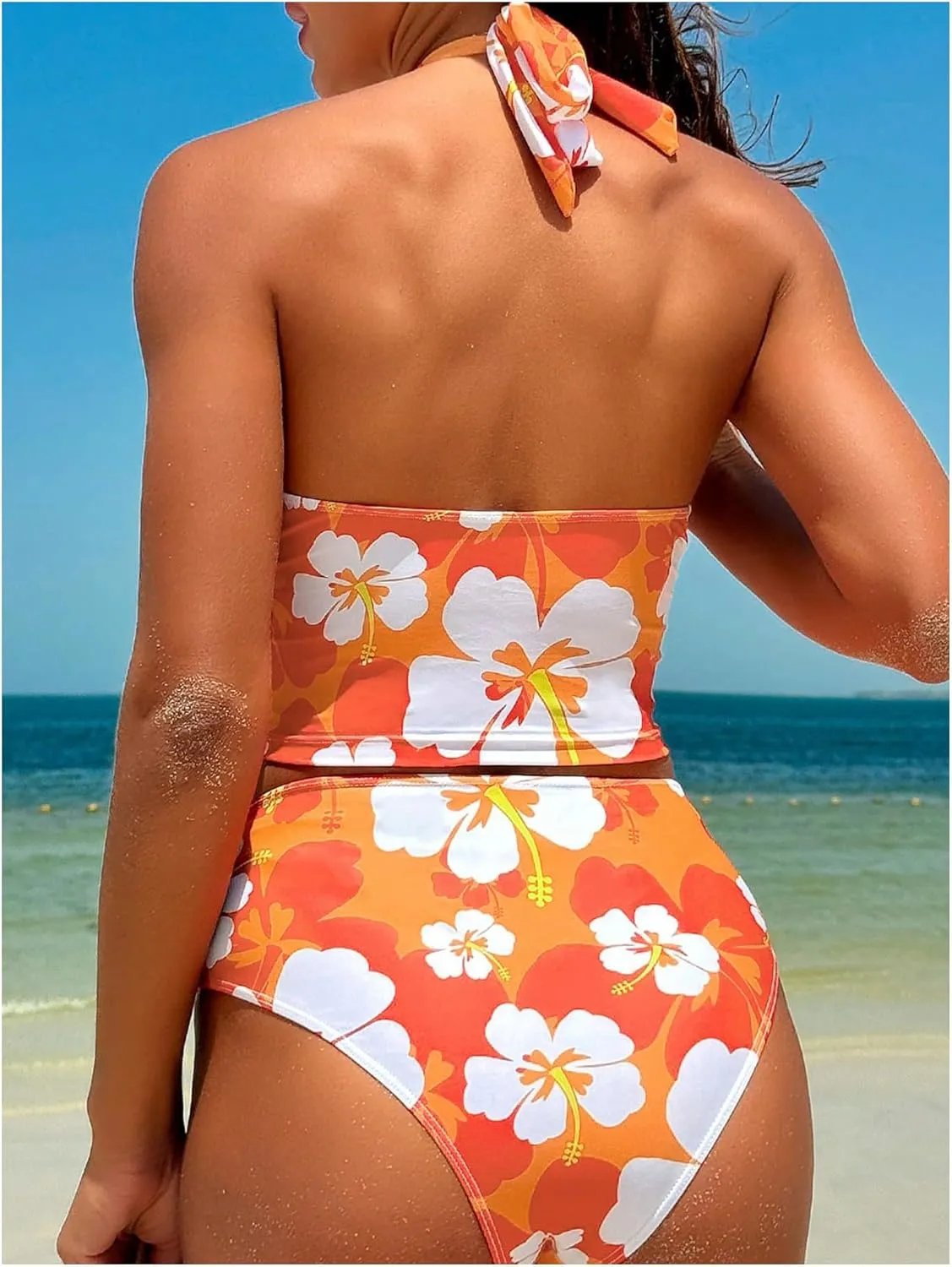 Floerns Women's Two Piece Tankini Swimsuit Floral Halter Top Beach Bathing Suit