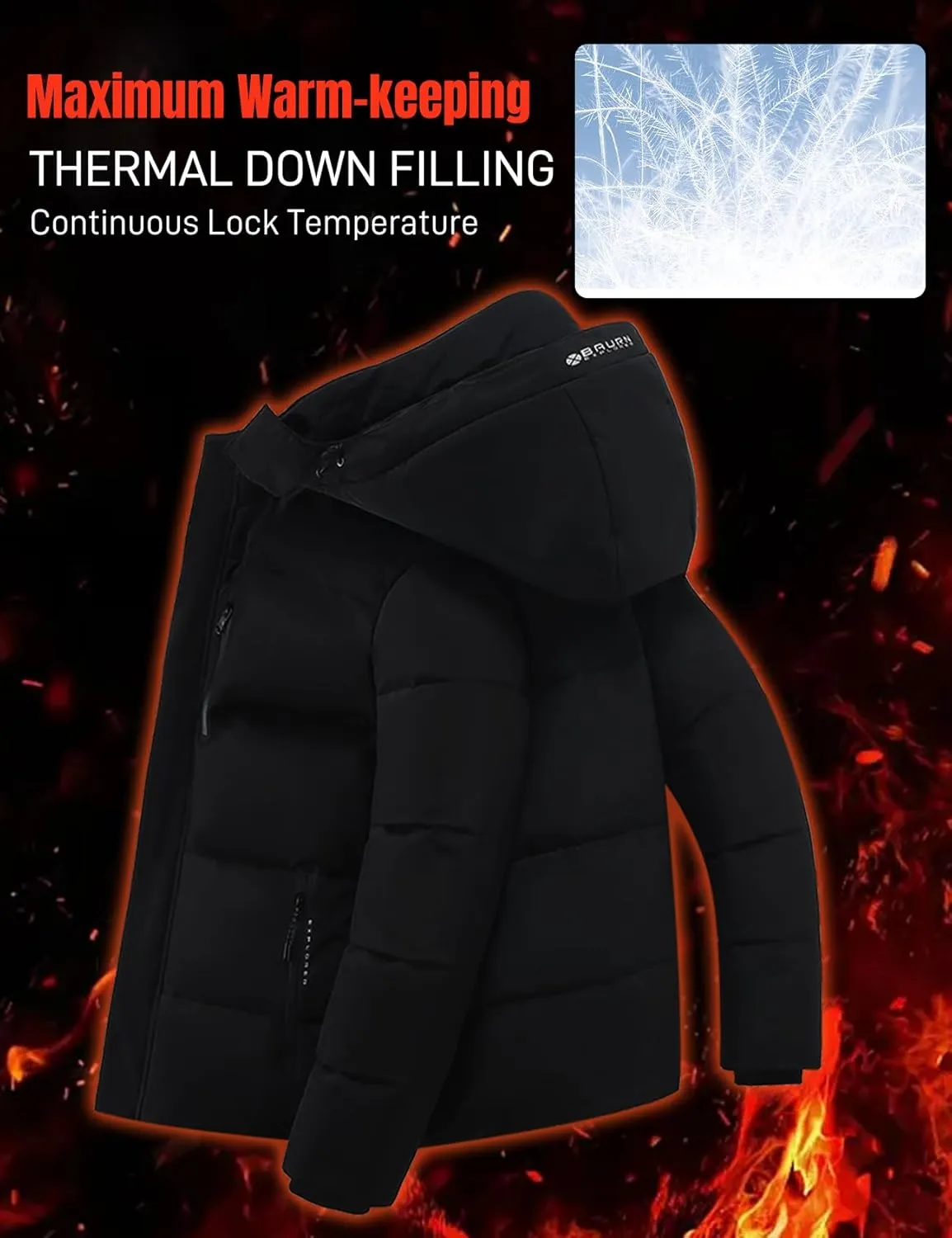 Flygo Puffer Jacket Men Down Jackets Winter Coats Waterproof Thicken Insulated Hooded Quilted Parka Snow Jacket