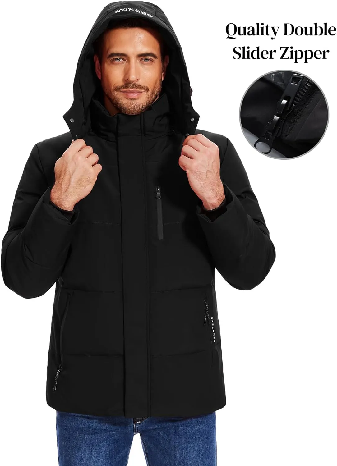 Flygo Puffer Jacket Men Down Jackets Winter Coats Waterproof Thicken Insulated Hooded Quilted Parka Snow Jacket