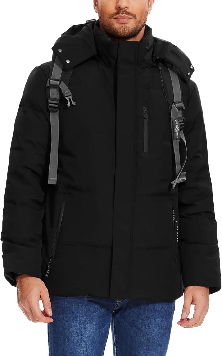 Flygo Puffer Jacket Men Down Jackets Winter Coats Waterproof Thicken Insulated Hooded Quilted Parka Snow Jacket