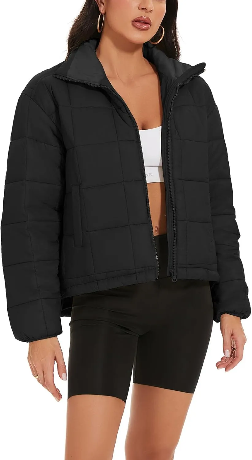 Flygo Women Lightweight Quilted Puffer Jacket Long Sleeve Zip Packable Down Jackets Coat