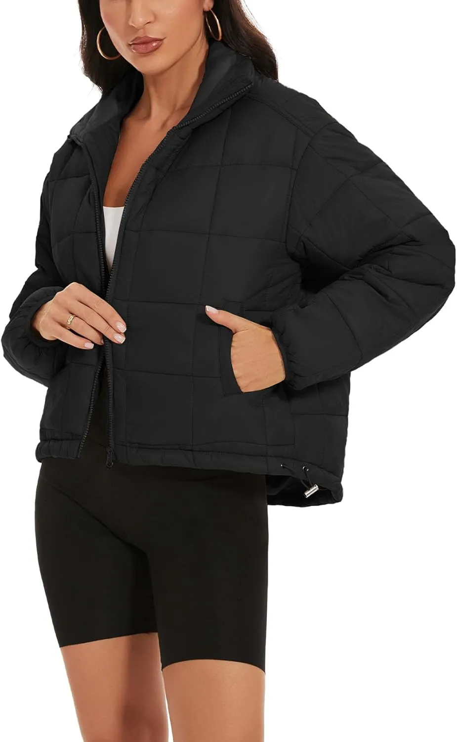 Flygo Women Lightweight Quilted Puffer Jacket Long Sleeve Zip Packable Down Jackets Coat