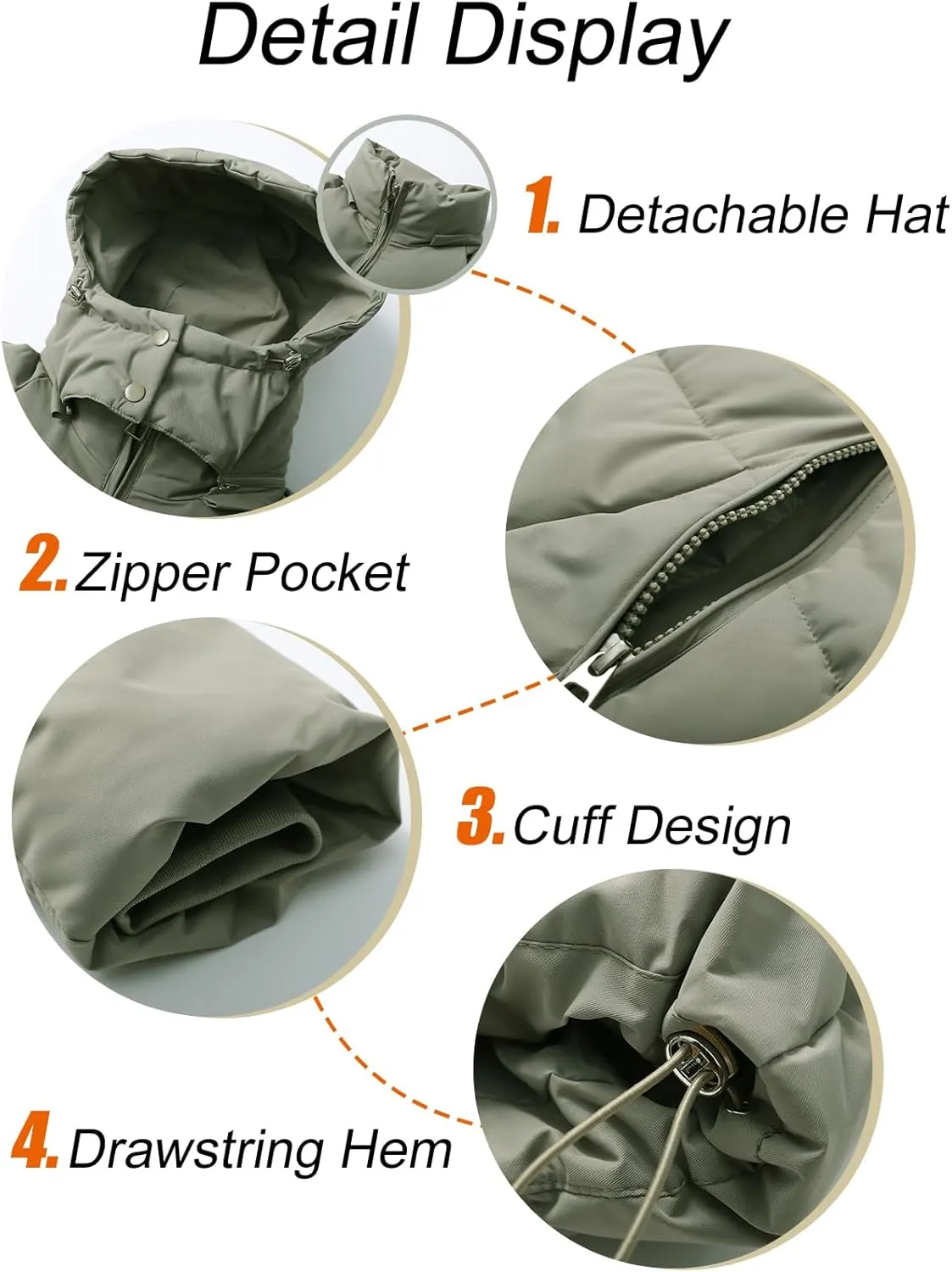 Flygo Womens Hoodies Puffer Jacket Zip Up Quilted Hooded Bubble Padded Down Winter Coats Long Sleeve Jackets with Pockets