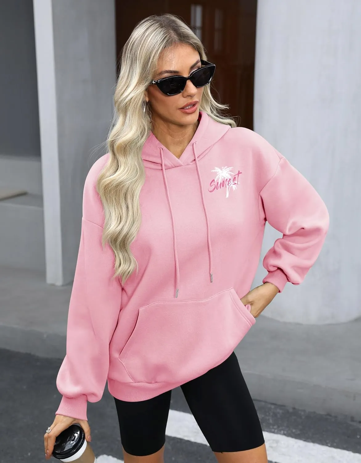 For G and PL Women Y2k Letter Graphic Print Oversized Hoodie Drawstring Long Sleeve Casual Sweatshirt with Pockets