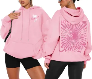 For G and PL Women Y2k Letter Graphic Print Oversized Hoodie Drawstring Long Sleeve Casual Sweatshirt with Pockets
