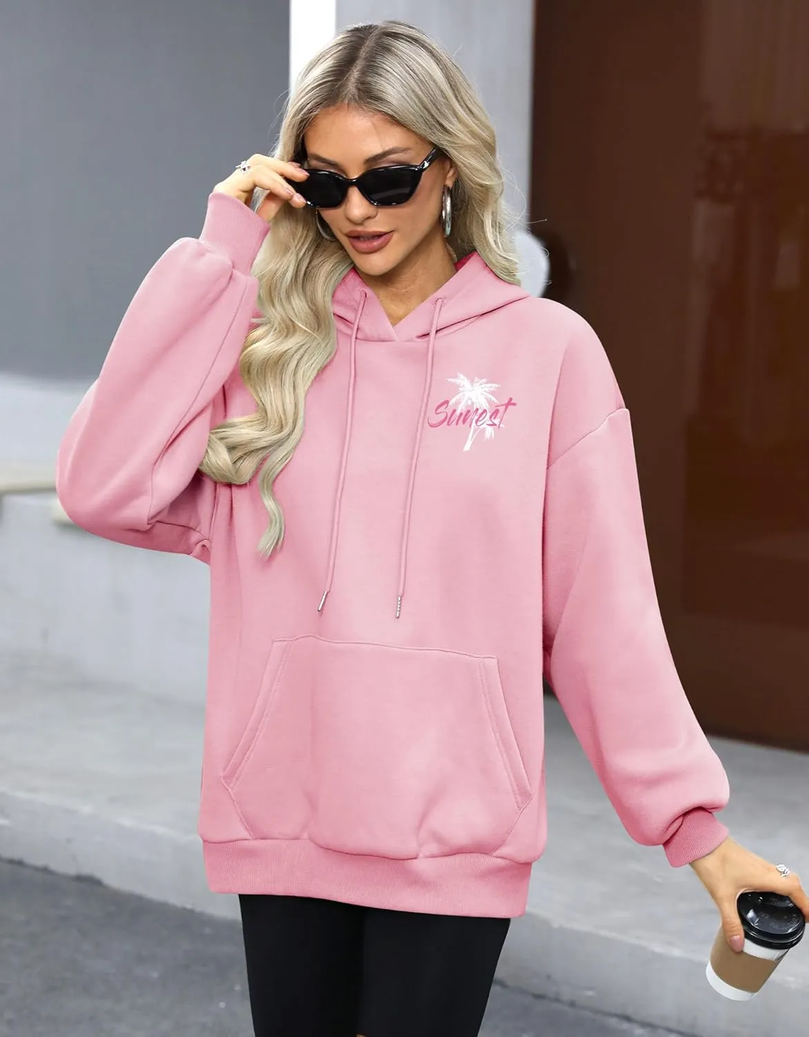 For G and PL Women Y2k Letter Graphic Print Oversized Hoodie Drawstring Long Sleeve Casual Sweatshirt with Pockets