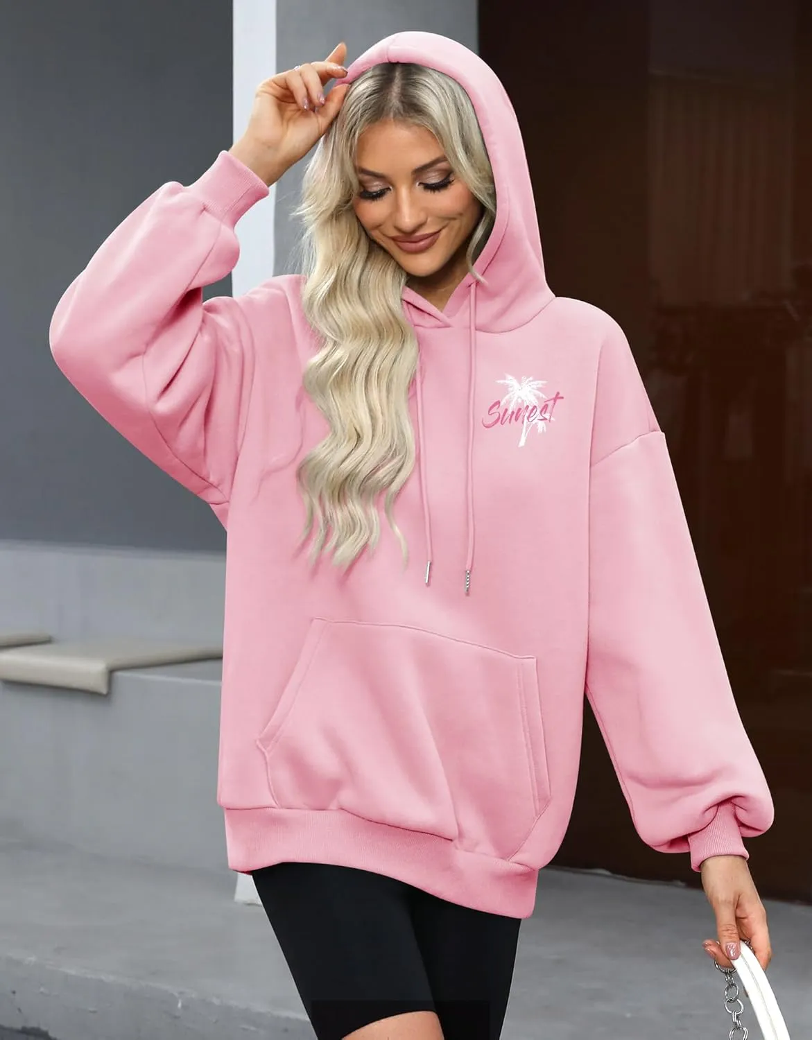 For G and PL Women Y2k Letter Graphic Print Oversized Hoodie Drawstring Long Sleeve Casual Sweatshirt with Pockets