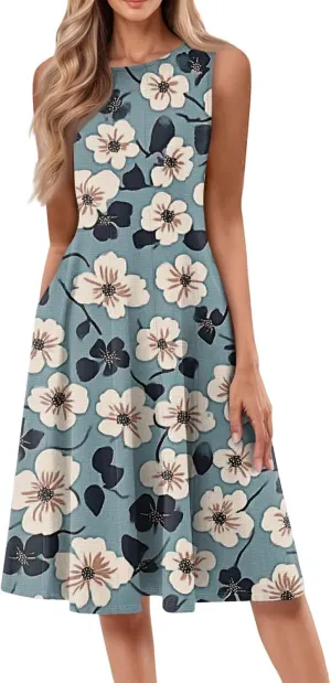 Formal Sleeveless Midi Dresses for Women Trendy Sexy Off The Shoulder Ruched Flowy Elegant Floral Plus Size Sundress