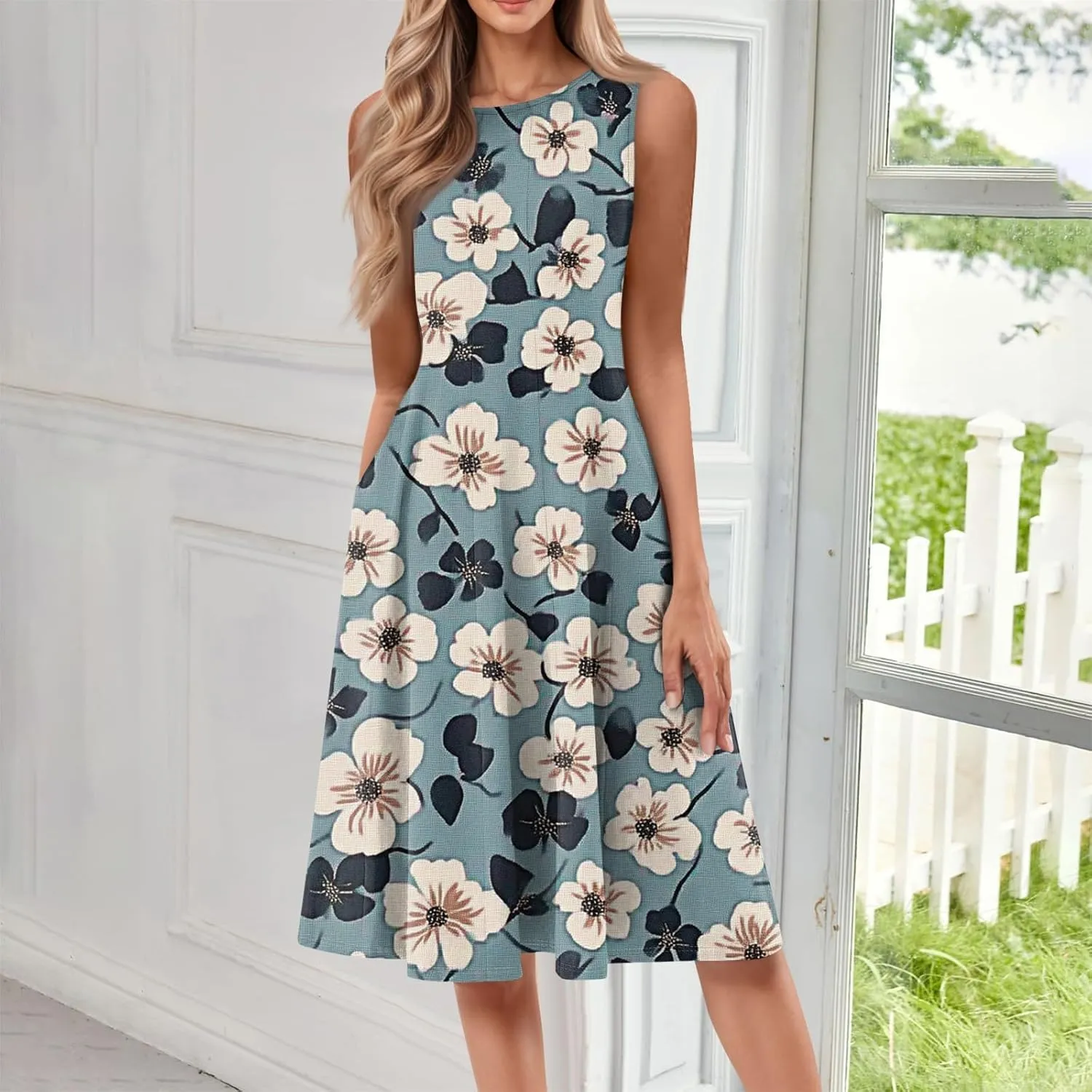 Formal Sleeveless Midi Dresses for Women Trendy Sexy Off The Shoulder Ruched Flowy Elegant Floral Plus Size Sundress