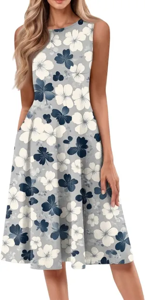 Formal Sleeveless Midi Dresses for Women Trendy Sexy Off The Shoulder Ruched Flowy Elegant Floral Plus Size Sundress