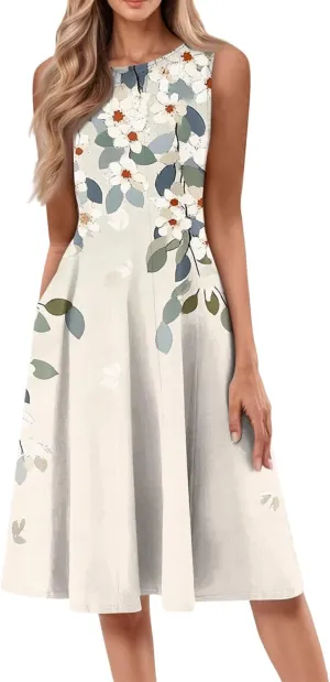 Formal Sleeveless Midi Dresses for Women Trendy Sexy Off The Shoulder Ruched Flowy Elegant Floral Plus Size Sundress