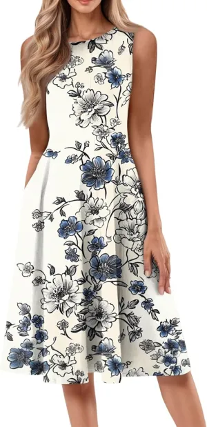 Formal Sleeveless Midi Dresses for Women Trendy Sexy Off The Shoulder Ruched Flowy Elegant Floral Plus Size Sundress