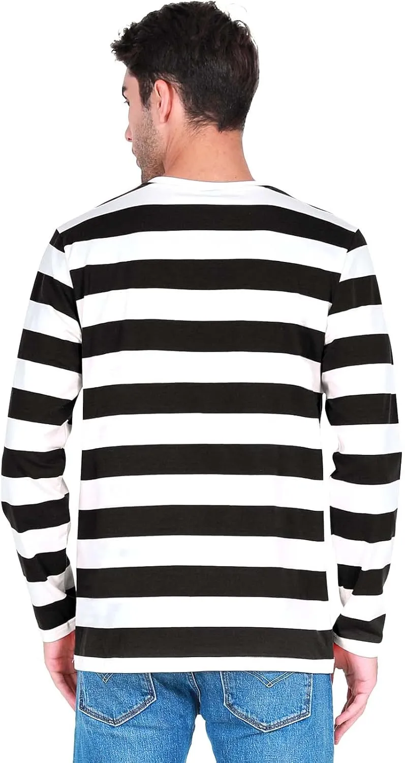 Funny World Men's Striped T-Shirt Crewneck Long Sleeves Basic Casual Top