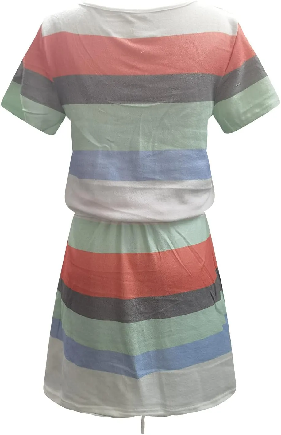 FZYLQY 2025 Trendy Womens Casual Dresses Short Sleeve Striped Drawstring Mini Dress Comfy Loose Fit Summer Beach Sundresses