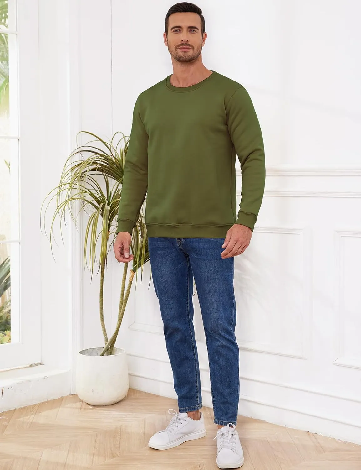 Gihuo Men's Crewneck Sweatshirt Winter Warm Sherpa Lined Pullover Fleece Top Sweatshirt