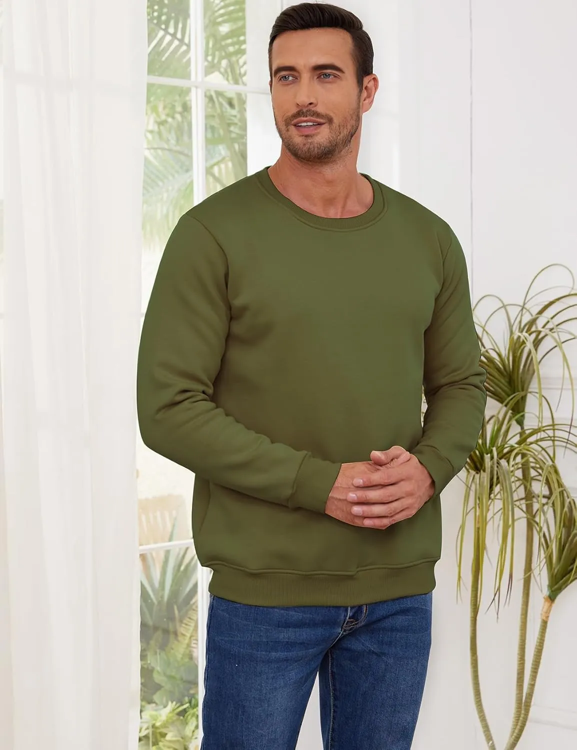 Gihuo Men's Crewneck Sweatshirt Winter Warm Sherpa Lined Pullover Fleece Top Sweatshirt