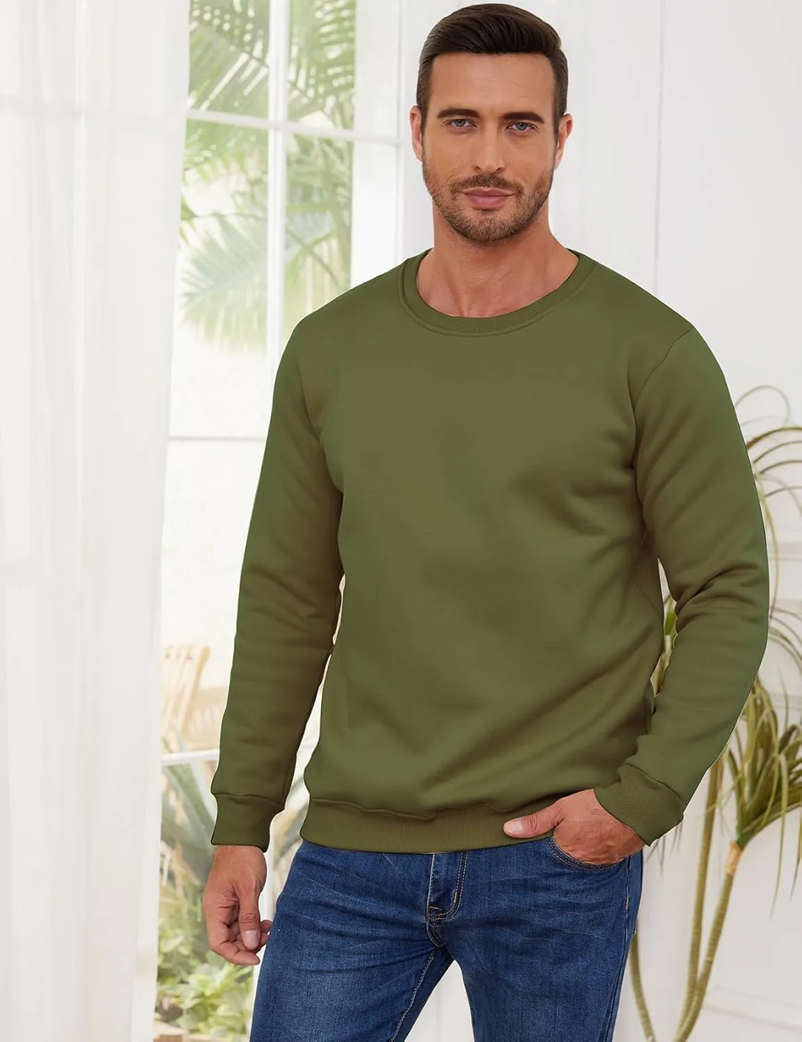 Gihuo Men's Crewneck Sweatshirt Winter Warm Sherpa Lined Pullover Fleece Top Sweatshirt