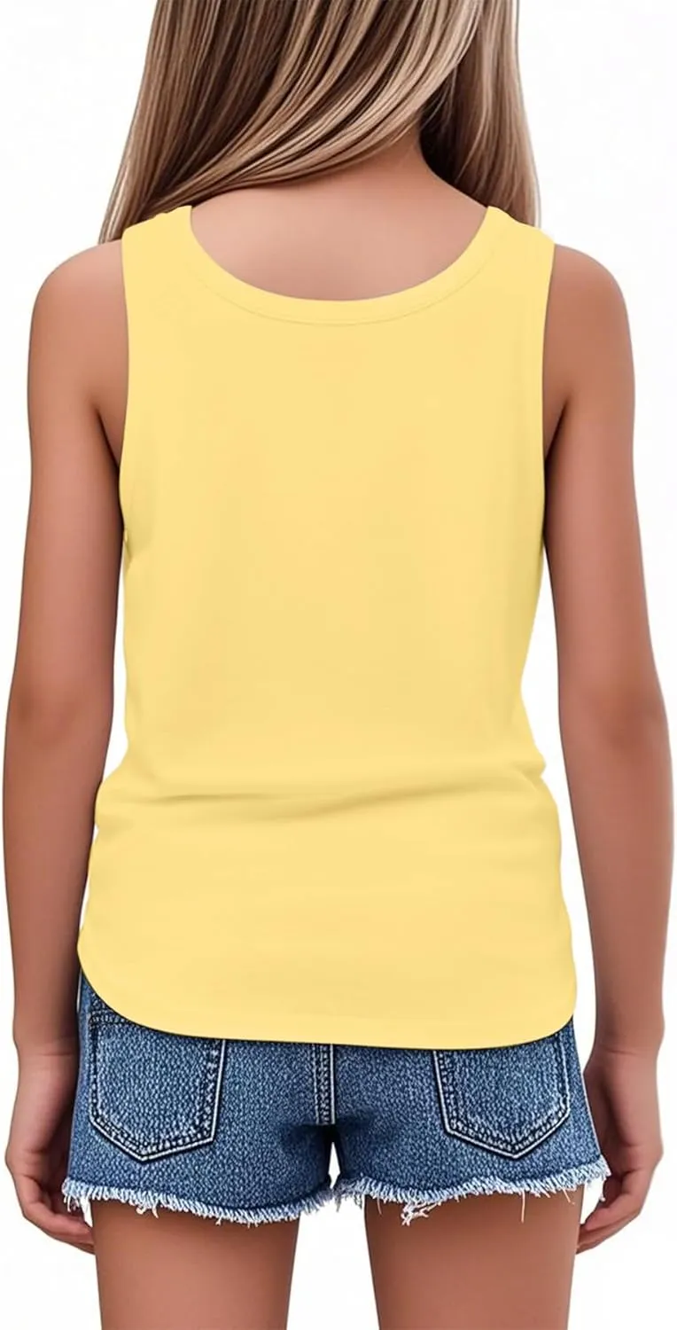 Girls Sleeveless Tank Tops Round Neck Basic Tees Summer Tanks Cute Top