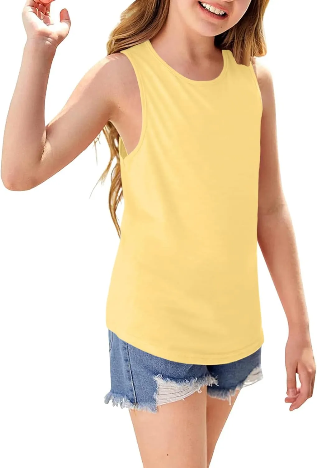 Girls Sleeveless Tank Tops Round Neck Basic Tees Summer Tanks Cute Top